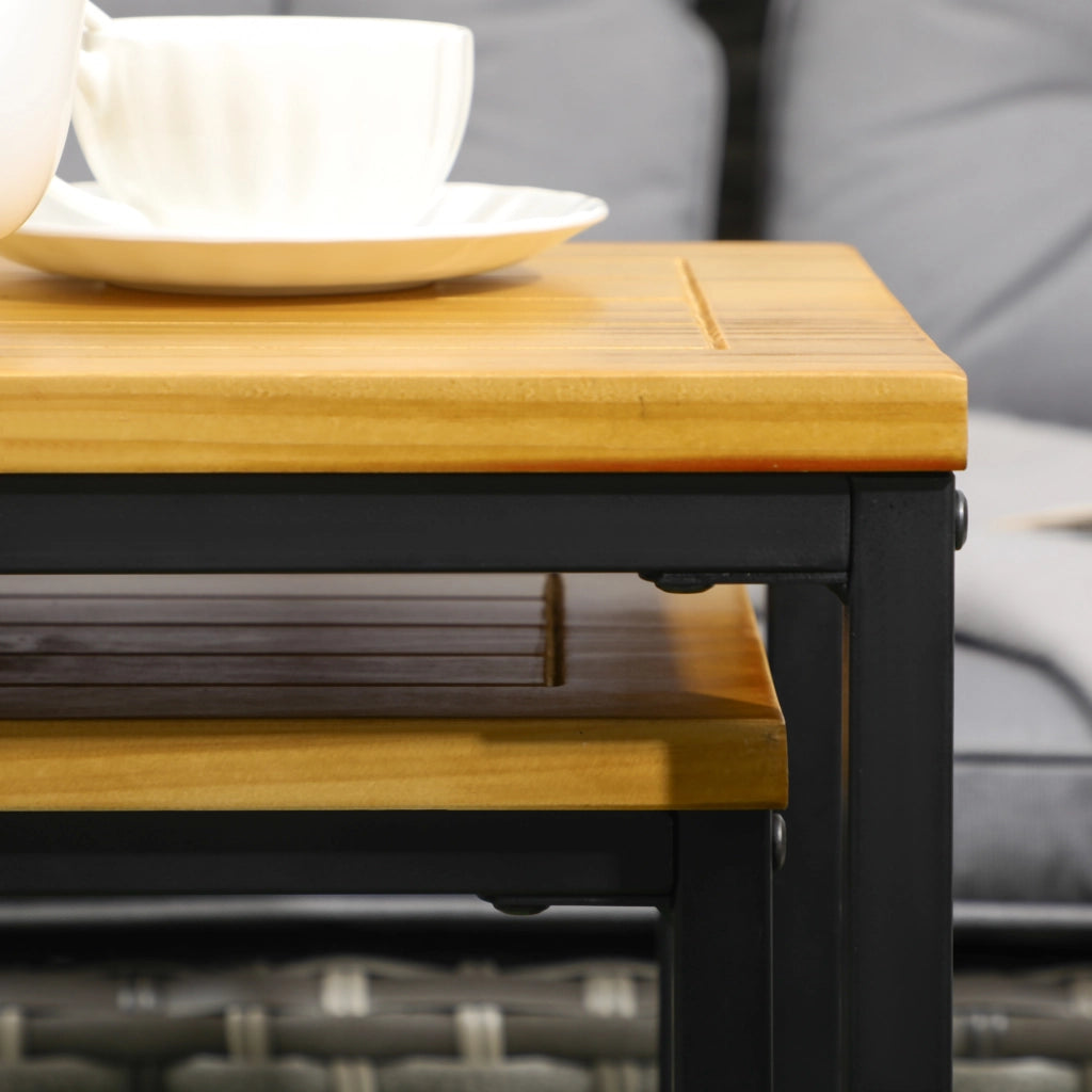 Easycomfort Set 2 Tavolini da Giardino a C in Metallo e Legno di Pino con Design Impilabile, 40x30x60 cm