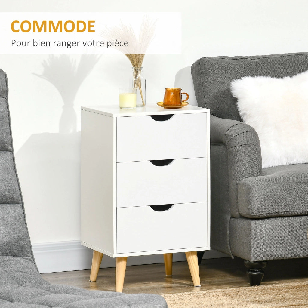 Comodino con 3 cassetti ¨C Minimal ¨C Bianco 40x35x68,5 cm