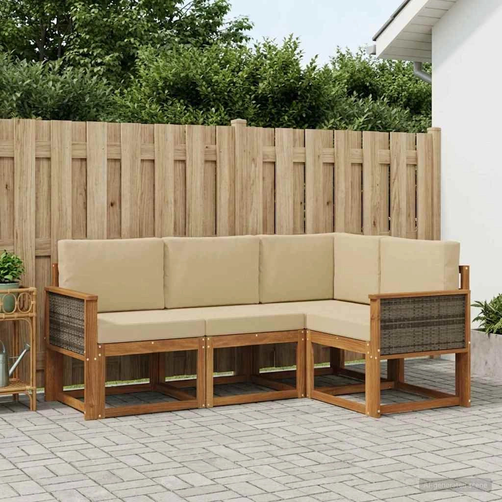 Set di divani da esterno 4 pz Naturale e Beige Poliestere 3385169