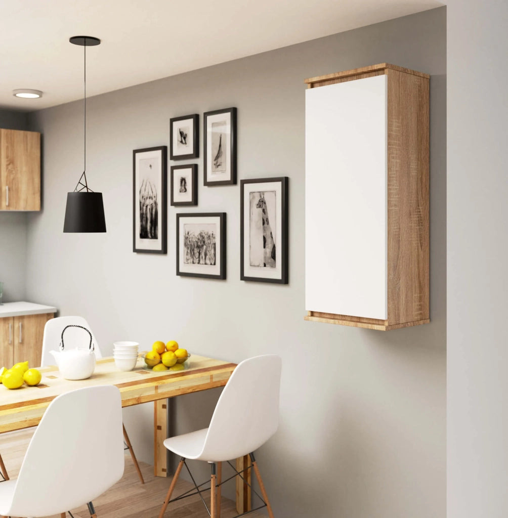 Armadietto a parete con ante strette AKORD W40 Sonoma Quercia 40 cm 1 anta inserto frontale Bianco 40x30x99 cm