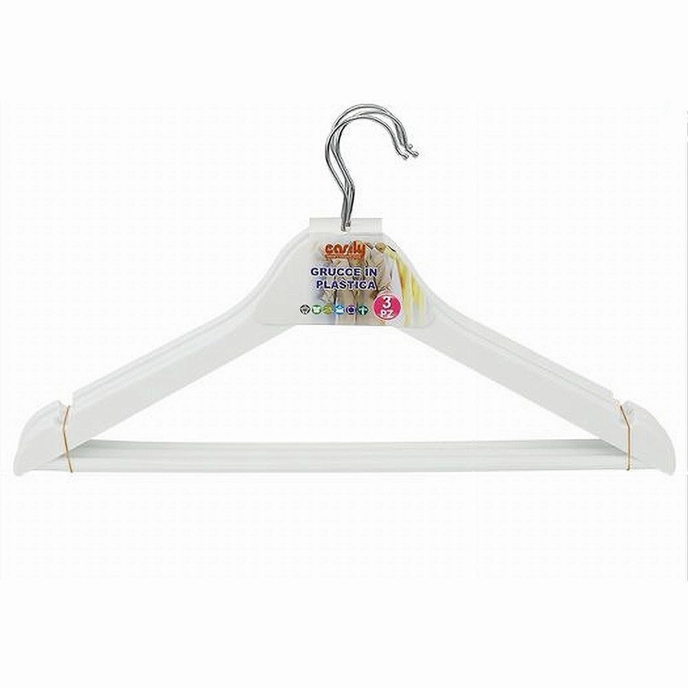 Trade Shop - Set 3pz Grucce Stampelle In Plastica Appendiabiti Vestiti Pantaloni Bianco 79314 -