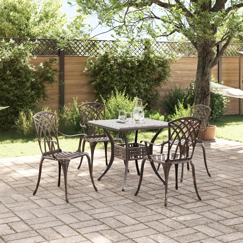 Set da pranzo da giardino in 5 pezzi in alluminio fuso bronzo