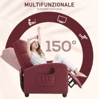 Poltrona Relax Massaggiante con Telecomando e 8 Programmi, Reclinazione e Poggiapiedi, Rosso