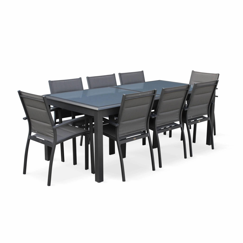 Set tavolo da giardino allungabile in alluminio con 8 sedie, antracite