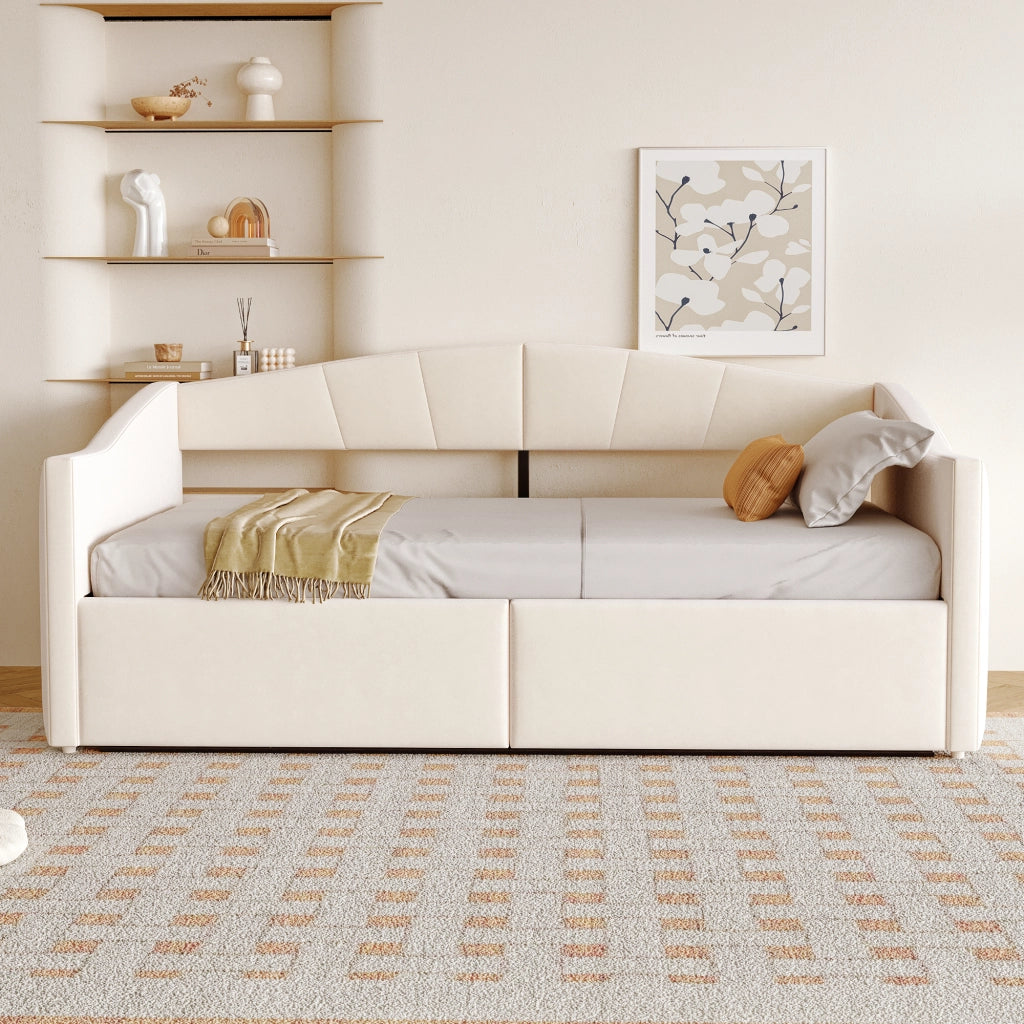 Letto sofà con contenitore in velluto beige 90x200 cm