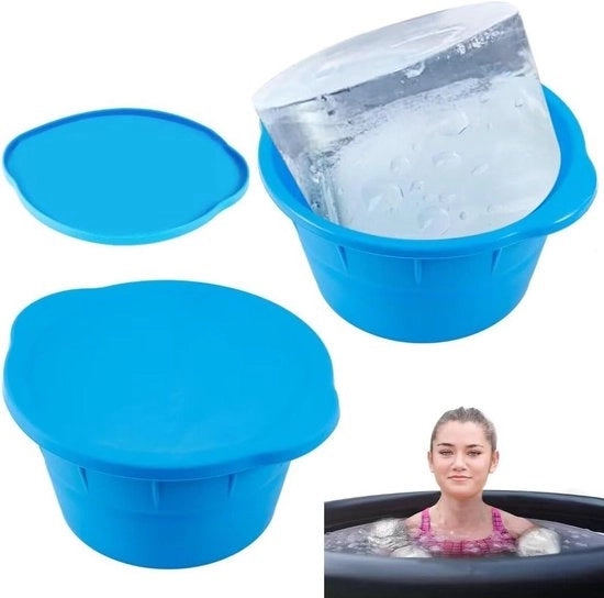 Igloo con Doppio Coperchio 36kg - Grande Faccia d'Isolamento - Immersione Fredda - Congelatore - Riscaldabile - Contenitore per Cubetti di Ghiaccio in Silicone - Stencil - Raffreddatore per Istantaneo - Campeggio - Pesca - Blu