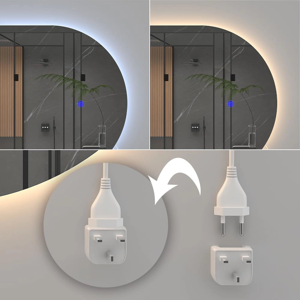 Specchio bagno, Bianco, 110 x 50 cm con illuminazione a LED, per montaggio a parete con sorgente luminosa LED integrata