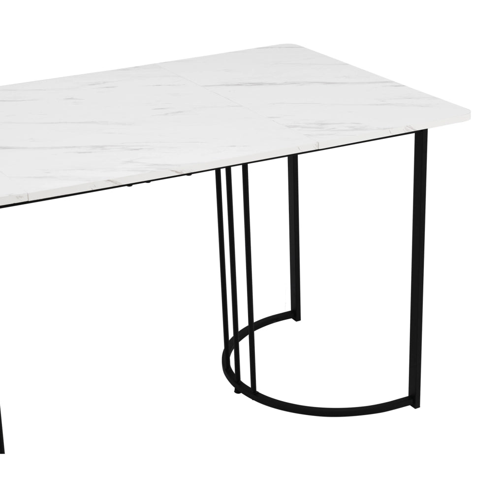 Tavolo da pranzo 140x80x75 cm con piedini regolabili; piano effetto marmo in MDF; bianco