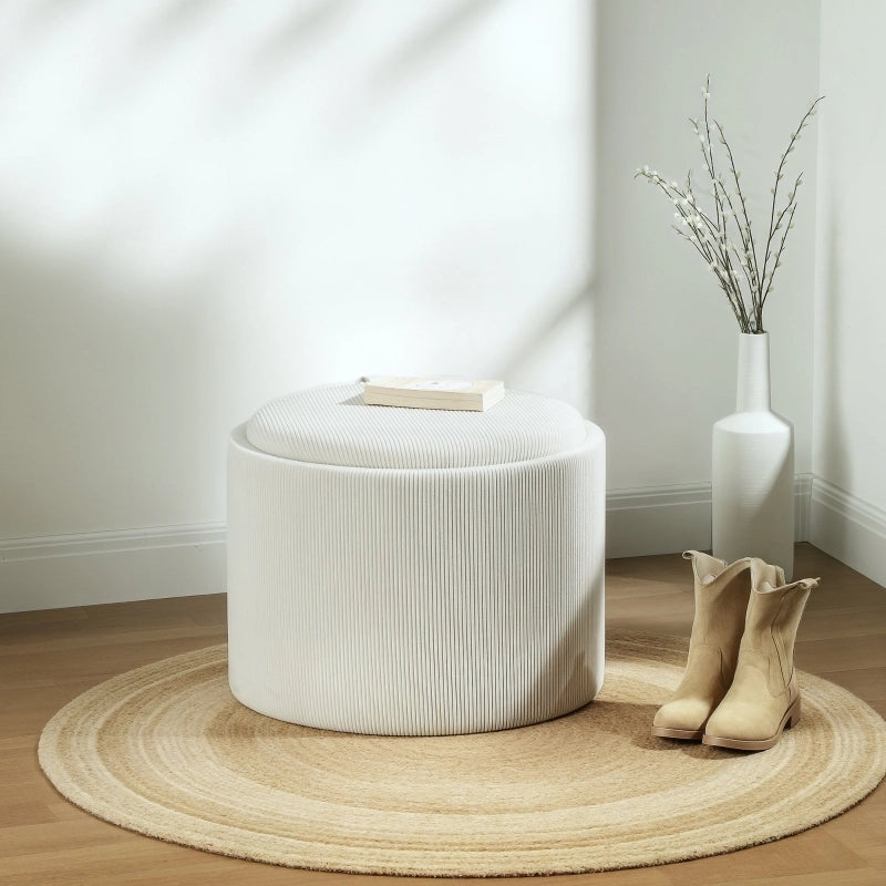 Pouf contenitore rotondo con coperchio, seduta imbottita in effetto corda, Ø56 x 42 cm, crema