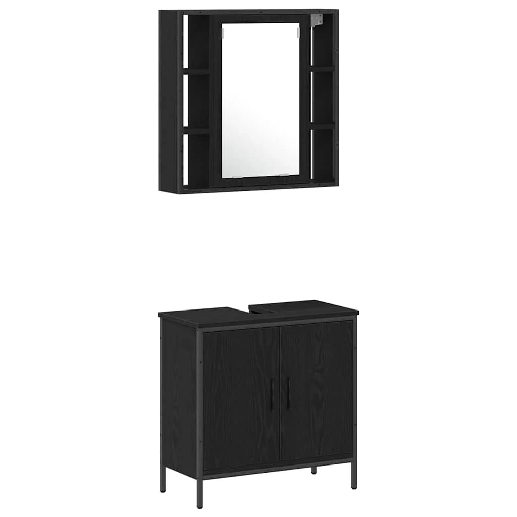 Set di mobili da bagno moderni 33 x 33 x 185,5 cm spazio di archiviazione efficiente stile contemporaneo legno ingegnerizzato nero 02_0055926