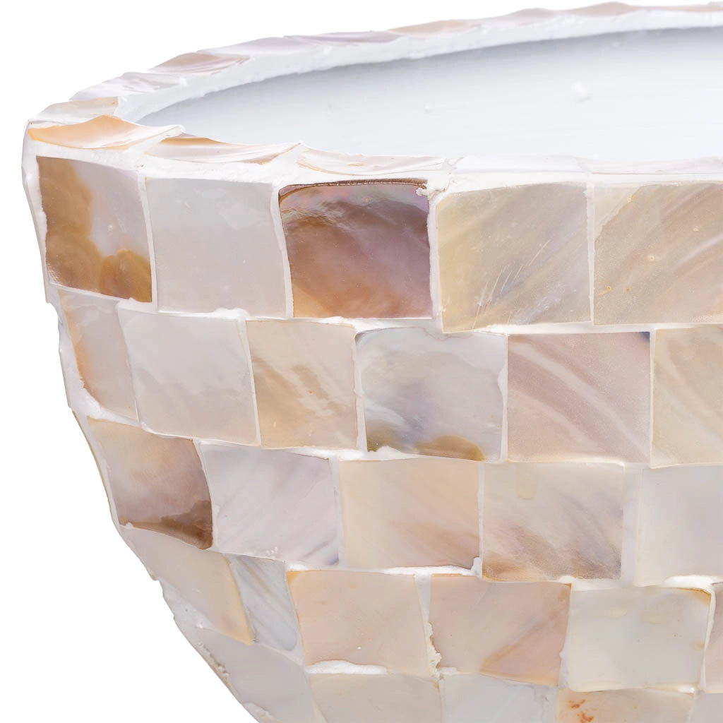 Fioriera in legno e madreperla beige 62x29x33h cm