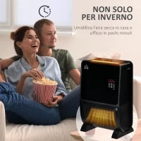 Stufa Elettrica 2in1 con Umidificatore, Luce LED 3 Colori, Timer e Telecomando, 33x21x49.5 cm, Nero