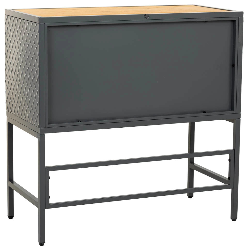 Credenza in vetro, metallo e legno 2 ante, nero 80x38x80,5h cm