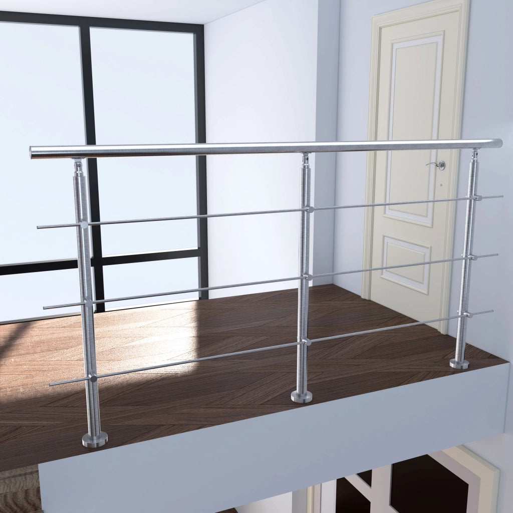 Ringhiera Balaustra Corrimano in acciaio inox spazzolato 220x106cm per interni ed esterni 3 barre trasversali
