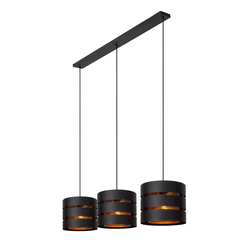 Lampada sospesa tripla moderna nero/oro Lucide Rosas 3xE27