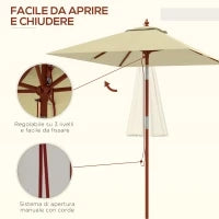 Ombrellone Rettangolare Inclinabile 2x1.5 m con 6 Stecche e Apertura a Corda, in Bambù e Poliestere Beige