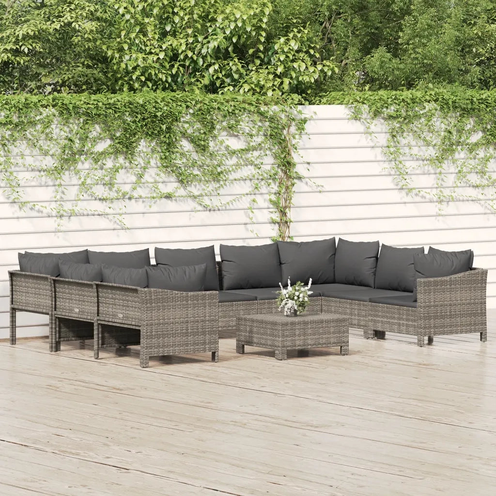 Set Divani da Giardino 10 pz con Cuscini in Polyrattan Grigio 3187305
