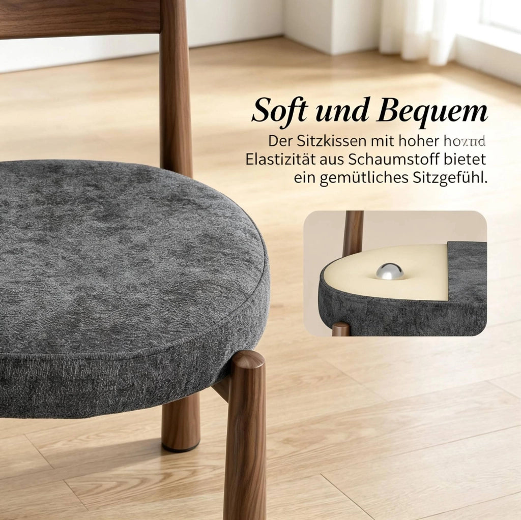 Set di 2 sedie da pranzo grigie in chenille con gambe in metallo