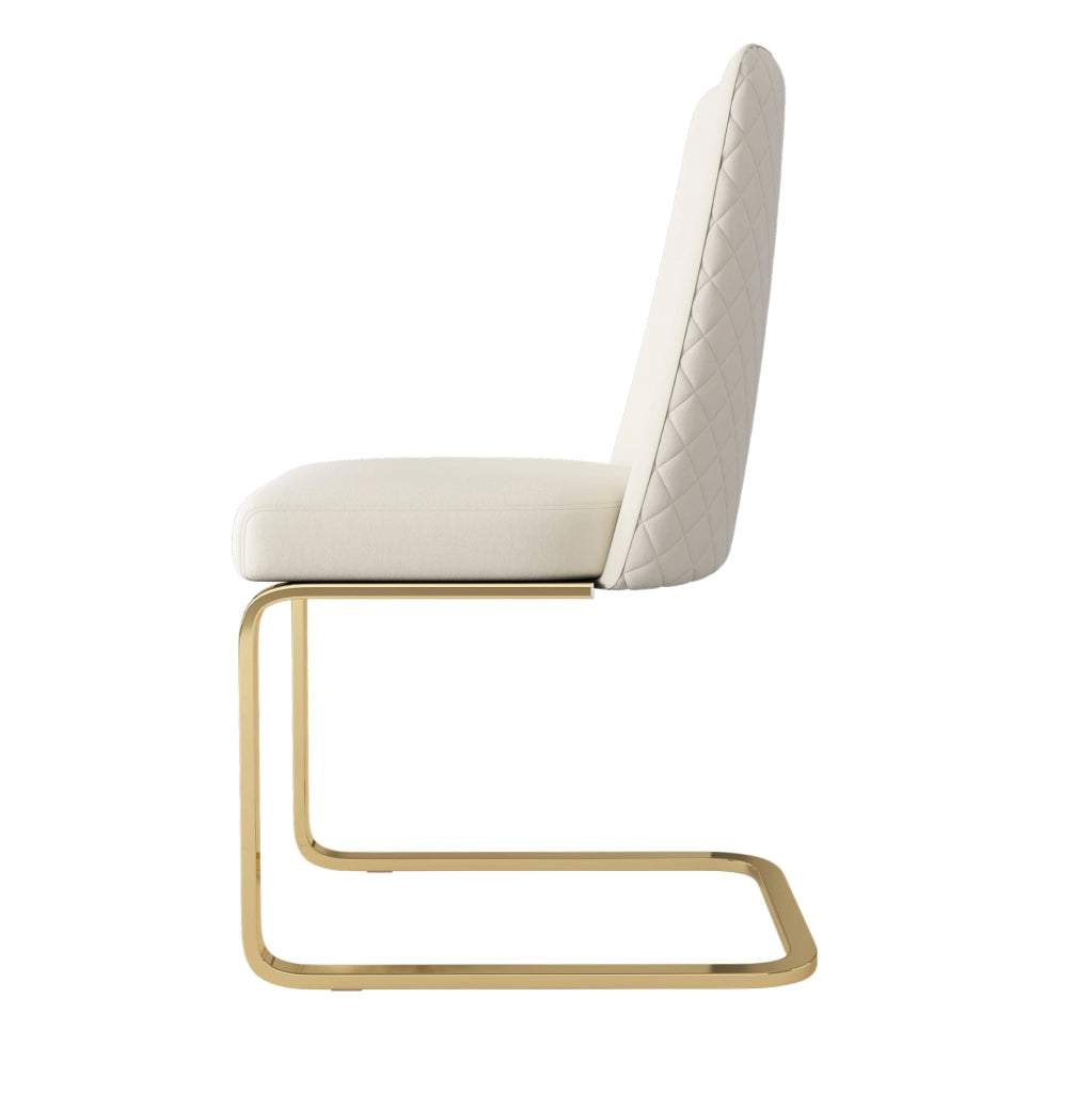 Set di 2 sedie in velluto con schienale a rombi e gambe in metallo; beige