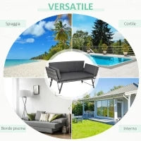 Divano da Giardino 2 Posti in Rattan con Imbottitura e Braccioli Ribaltabili, 129x63x67cm, Grigio