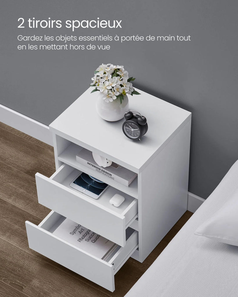 Comodino con illuminazione LED regolabile tavolino con cassetti cassettiera comodino per camera da letto soggiorno stile moderno bianco 12_0007604