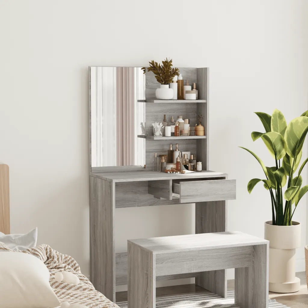 Toeletta con Specchio-Tavolo da Vanit¨¤ Grigio Sonoma 74,5x40x141 cm