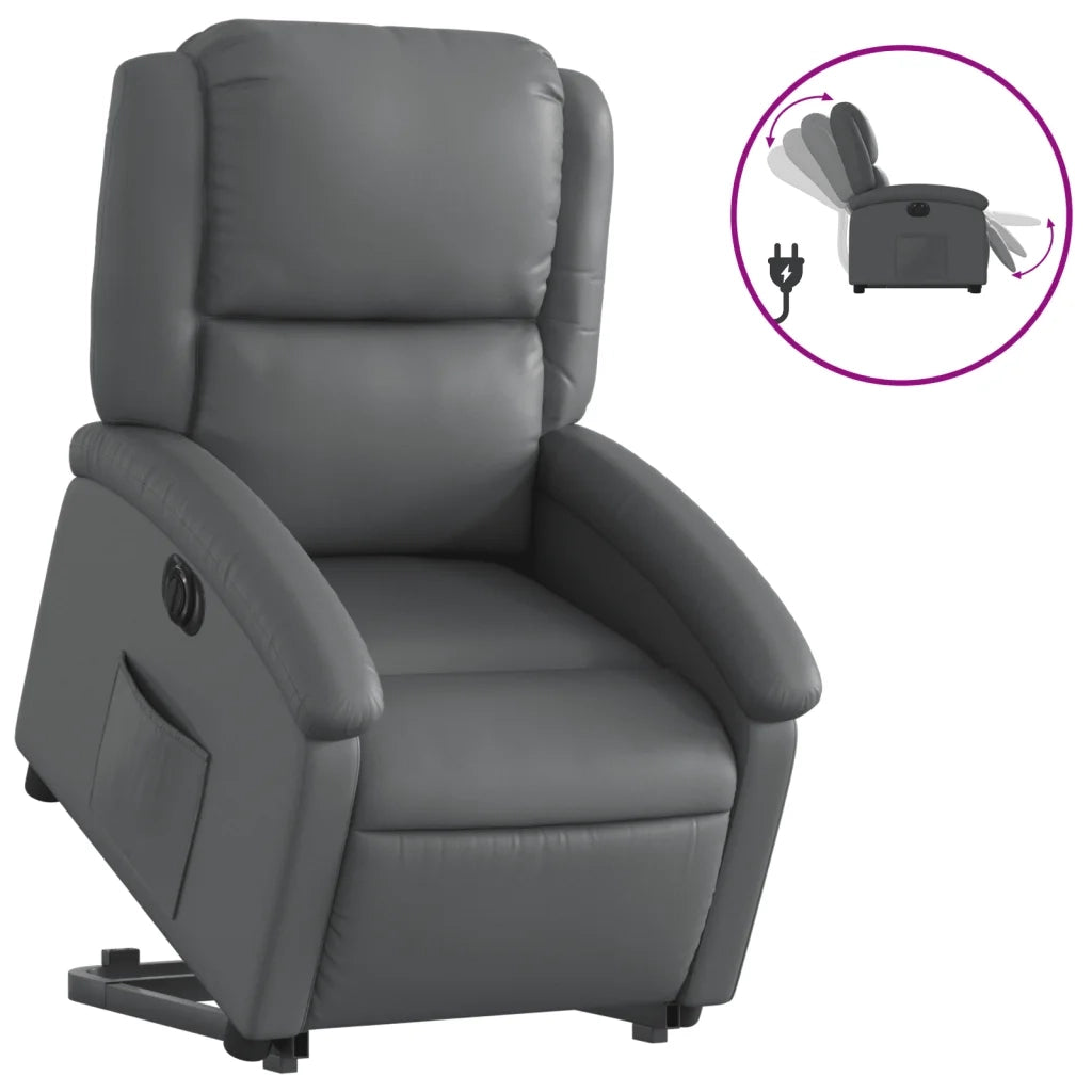 Poltrona Alzapersona Reclinabile Grigio in Similpelle