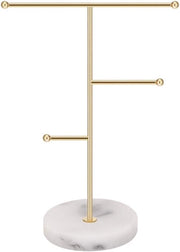 Supporto per collane, metallo, T-bar, supporto per gioielli, albero per gioielli, supporto per collane, supporto per pendenti, supporto per collane con disegno marmoreo, piatto rotondo per gioielli, collane, pendenti, anelli, orologi cinturini