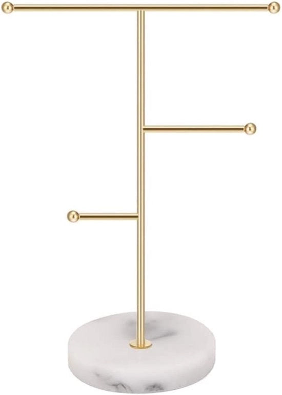 Supporto per collane, metallo, T-bar, supporto per gioielli, albero per gioielli, supporto per collane, supporto per pendenti, supporto per collane con disegno marmoreo, piatto rotondo per gioielli, collane, pendenti, anelli, orologi cinturini