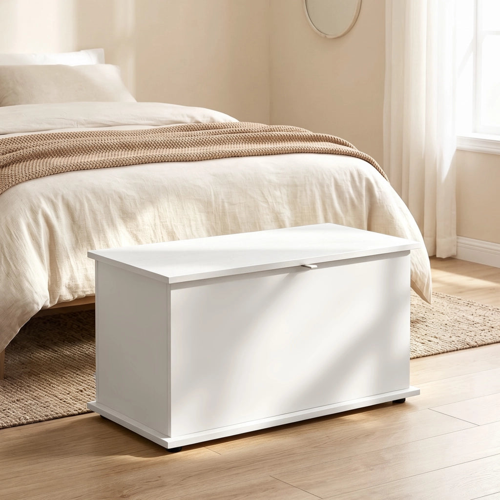 Baule Contenitore 102 L e Panca Multiuso 80x40x45 cm Bianco Legno