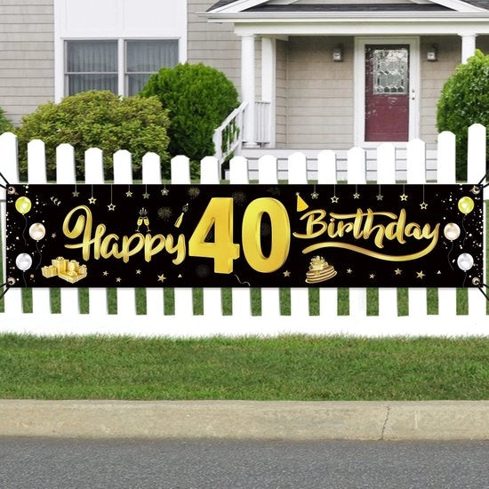 Decorazione per festa 40° compleanno - Bandiera per tavola da dessert - Banner riutilizzabile in poliestere - Resistente al tempo - Disegno unico