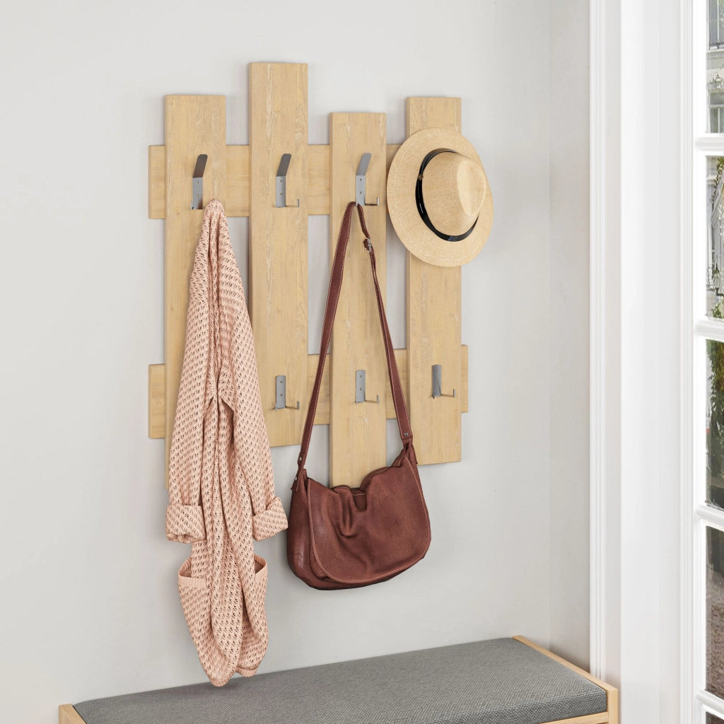 Appendiabiti da parete in legno "Wave" - 64 x 4 x 79 cm - Beige