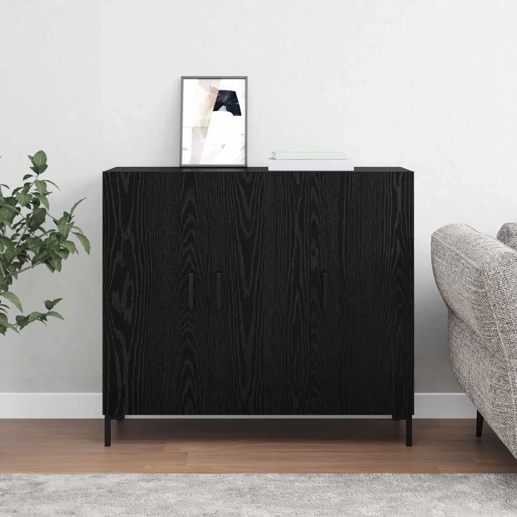 Credenza Rovere Nero 90 x 34 x 80 cm Legno multistrato 879585