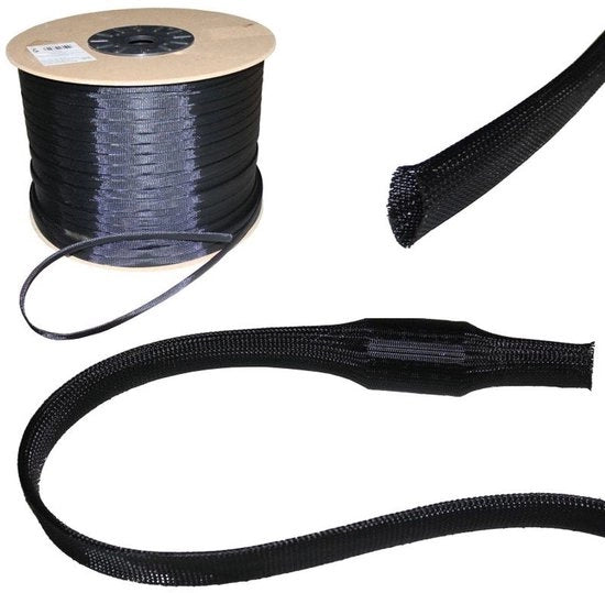 Cavo in rilievo 5m con guaina a nastro 4mm (2-6mm) I Cavo in rilievo di poliestere nero I Cavo in rilievo, guaina protettiva, protezione cavo, guaina cavo