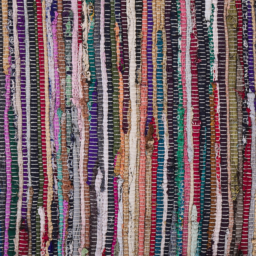 Tappeto da Zona Leggero Multicolore Cotone Poliestere 160 x 230 cm A Righe con Frangia Rettangolare Fatto a Mano Boho Eclettico