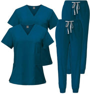 Set di pulitori 2 pezzi - Uniformi medico ospedaliere - Camicia V-neck corta - Rapido assorbimento sudore - Pantaloni allungabili - Adatto per farmacia/ospedale