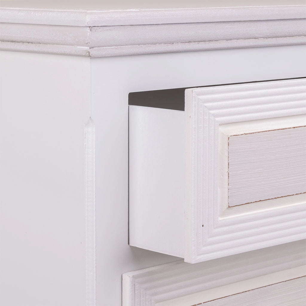 Comodino in legno con 3 cassetti bianchi 41x33,5x68.
