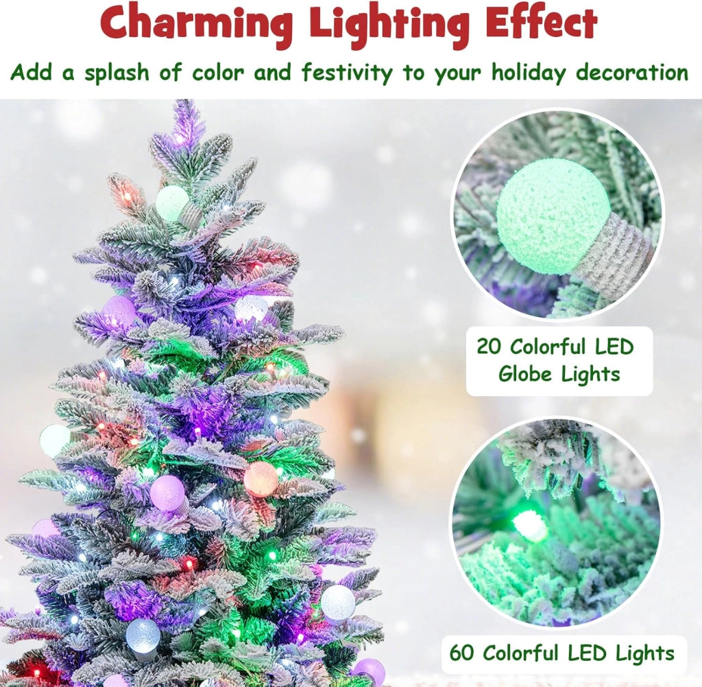 Mini Albero di Natale Artificiale 100 cm con Luci LED, Albero di Natale Piccolo con 148 Rami, Christmas Tree Innevato da Tavolo con Base, per Ufficio, Negozio, Casa, Verde e Bianco