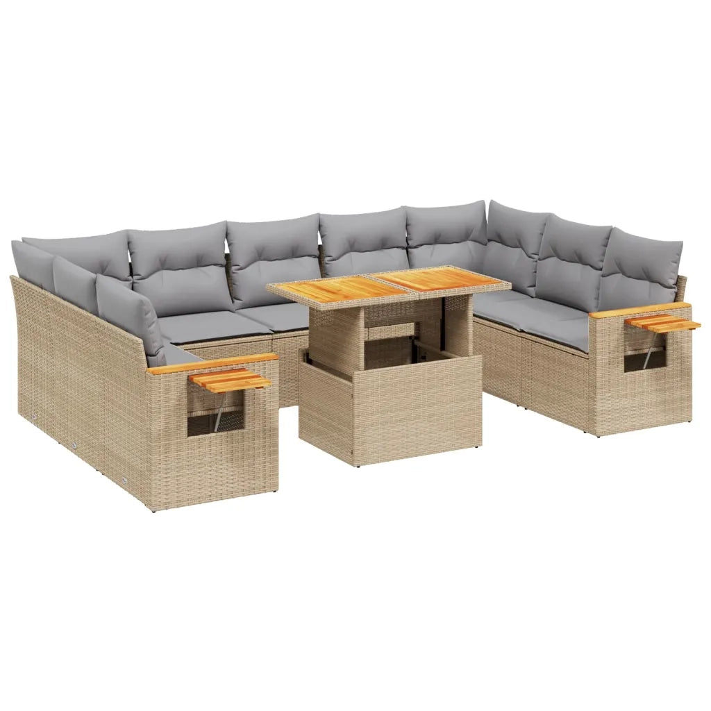 Set Divani da Giardino 11 pz con Cuscini Beige in Polyrattan 3273691