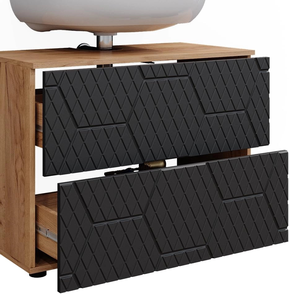 set mobili bagno Irma, Quercia dorata/Antracite, 4 pezzi, con cassettiera e colonna