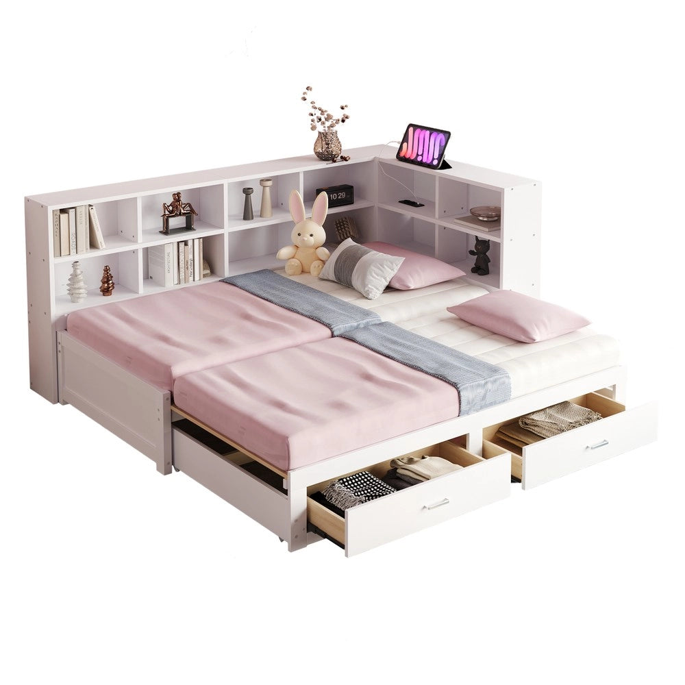 Letto Singolo in Legno Massello con Divano, Cassetti e Rete a Doghe ¨C MINIMAL ¨C Bianco 90x190