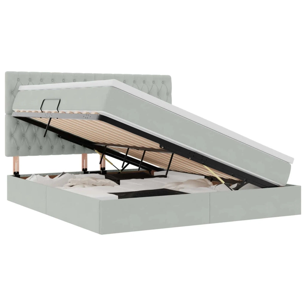 Letto con contenitore LED e materasso Grigio Chiaro