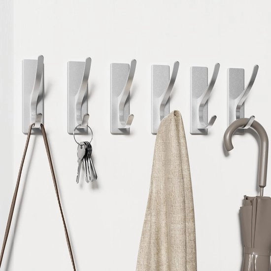 Haken selfadesivi, extra resistenti, sostengono fino a 6 kg, attacchi porta metallici, hanger asciugamano, in acciaio inossidabile, hanger doccia senza foratura, argento, 6 pezzi