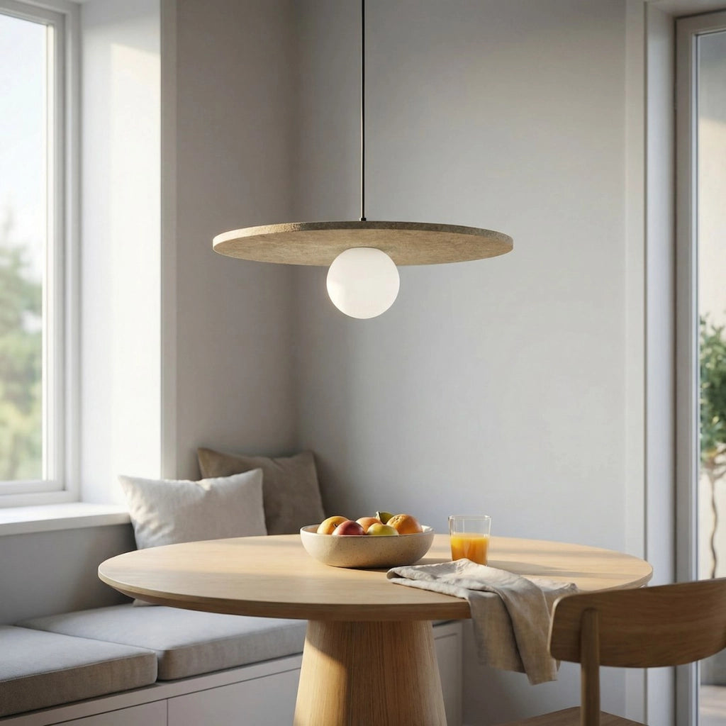 Lampada a sospensione CALMA in feltro beige e acciaio nero