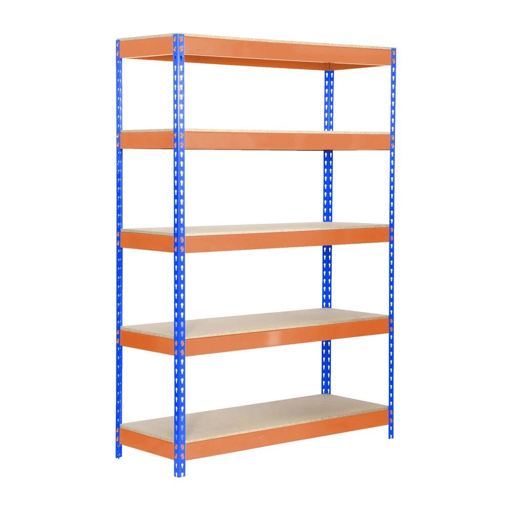 Scaffale in metallo Simon Rack senza viti colore blu/arancio/legno 5 ripiani 2000x1000x450 mm Made in Spain