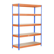 Scaffale in metallo Simon Rack senza viti colore blu/arancio/legno 5 ripiani 2000x1000x450 mm Made in Spain