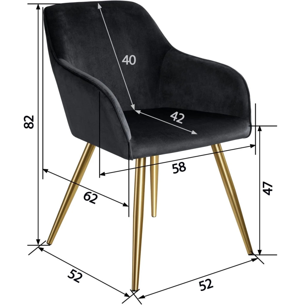 Set di 2 sedie con gambe dorate, seduta soggiorno, cucina sala da pranzo, design elegante, nero 08_0000165