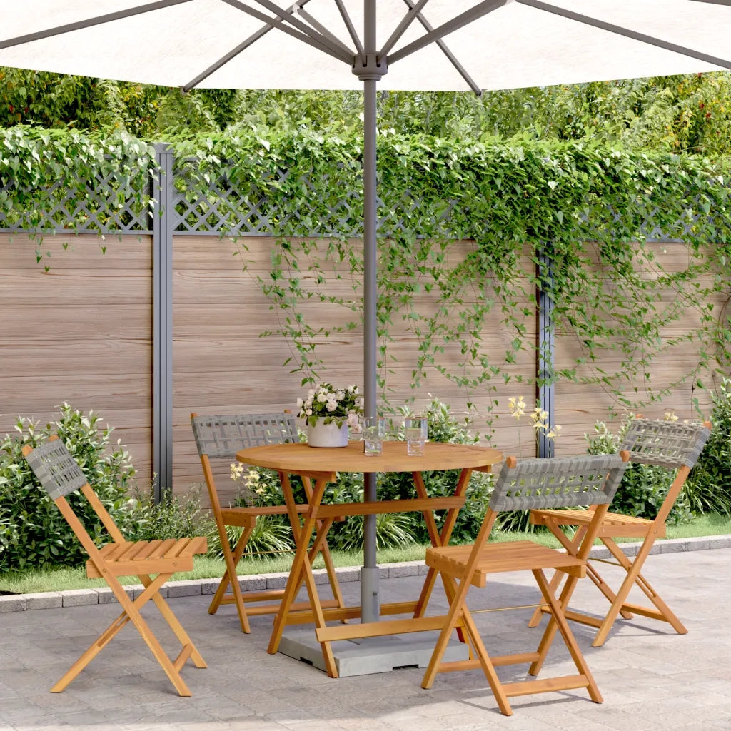 Set Pranzo da Giardino 5pz | Set Salotto da Giardino Grigio Polyrattan e Legno Massello
