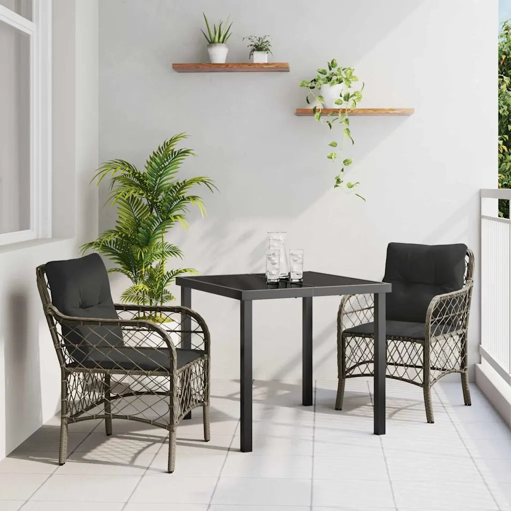 Set da Pranzo per Giardino con cuscino 3 pcs Grigio polyrattan 3380218