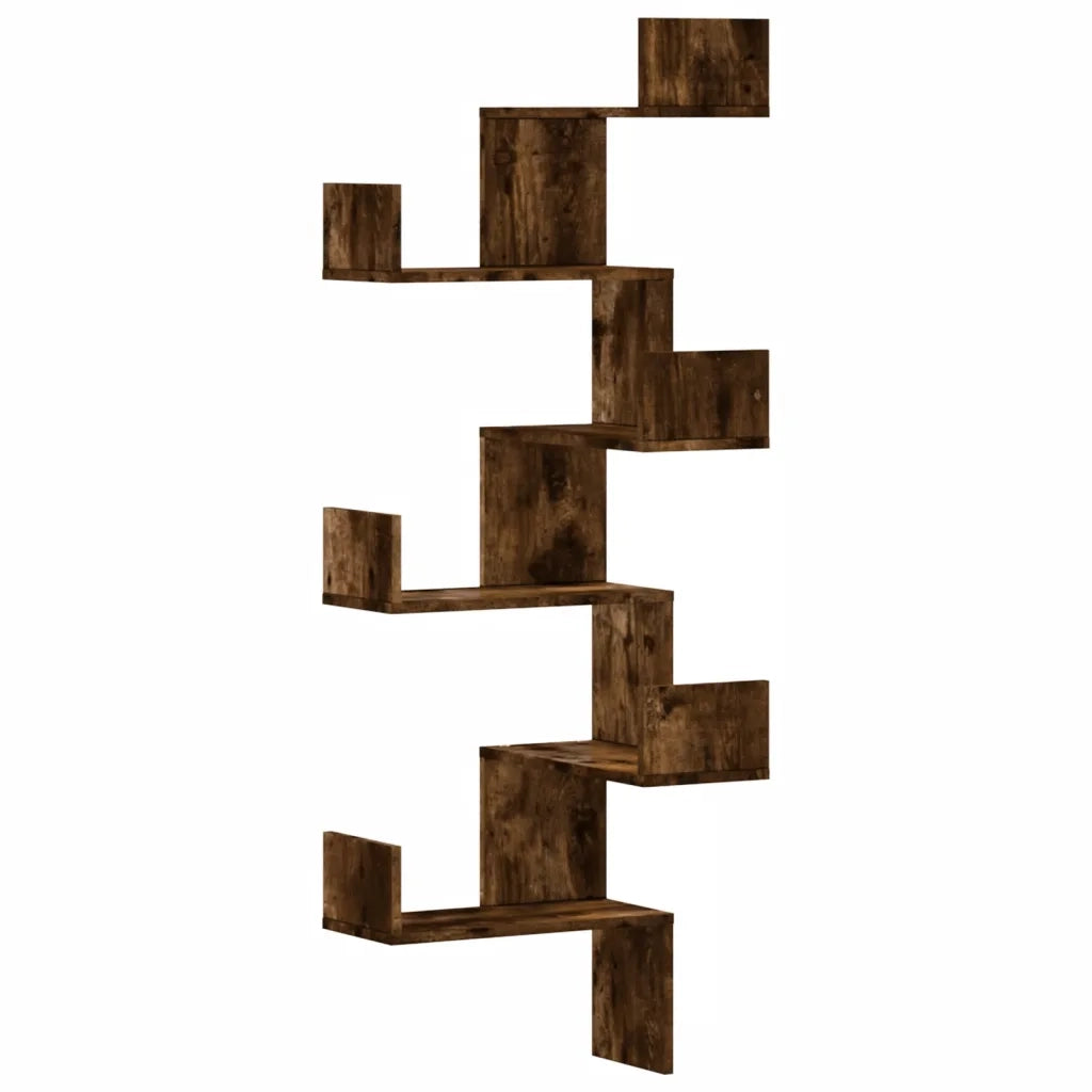 Scaffale Angolare a Muro | Mensola a parete Rovere Fumo 45x45x147 cm Multistrato